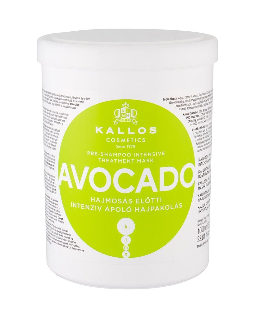 Atjaunojoša matu maska ​​ar avokado eļļu Kallos Cosmetics Avocado, 1000 ml цена и информация | Matu uzlabošanai | 220.lv