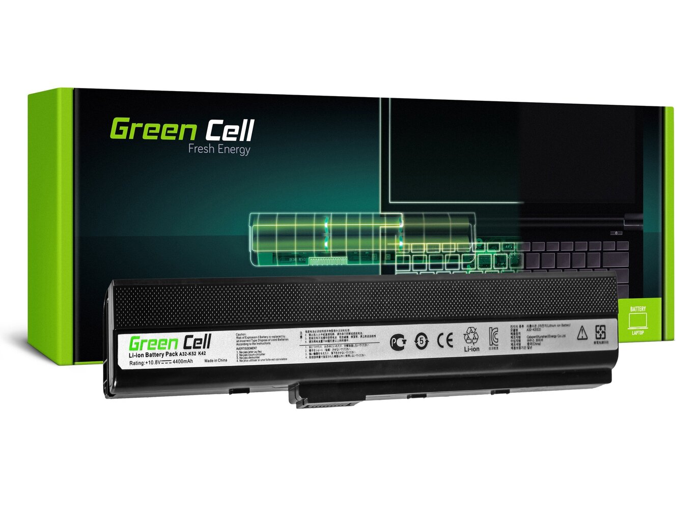 Green Cell Klēpjdatoru akumulators piemērots Asus K52 K52J K52F K52JC K52JR cena un informācija | Akumulatori portatīvajiem datoriem | 220.lv