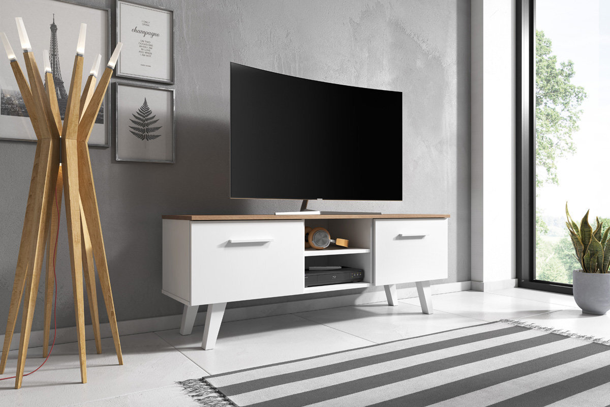 TV galdiņš Pirphal, baltā/ozola krāsā cena un informācija | TV galdiņi | 220.lv