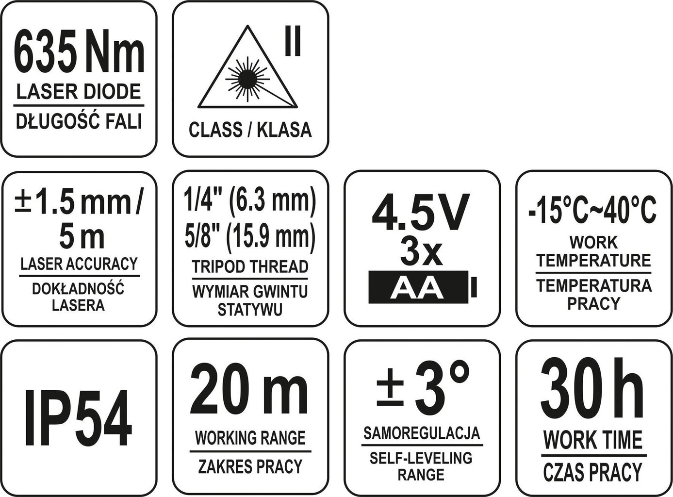 Šķērsvirziena lāzera līmeņrādis IP54 20m Yato 30425 cena un informācija | Rokas instrumenti | 220.lv