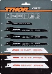Запасные пильные полотна для линейного электрического лобзика, 7 шт. Sthor 27850 цена и информация | Механические инструменты | 220.lv