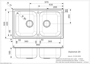 Nerūsējošā tērauda virtuves izlietne Reginox Diplomat 20 LUX (R), 86 x 50 cm cena un informācija | Virtuves izlietnes | 220.lv