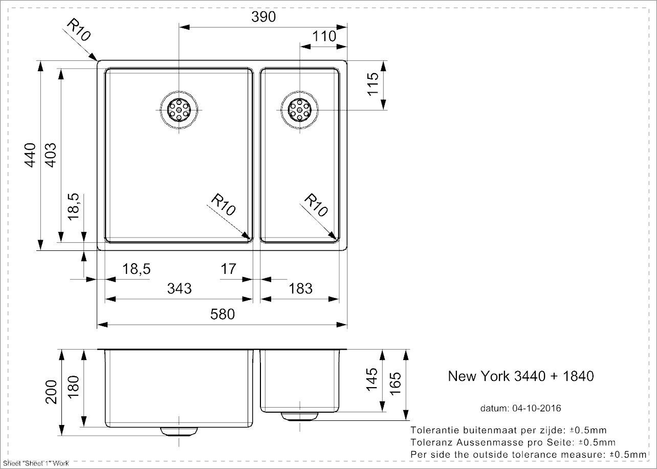 Nerūsējošā tērauda virtuves izlietne Reginox New York 34x40+18x40 (L) цена и информация | Virtuves izlietnes | 220.lv
