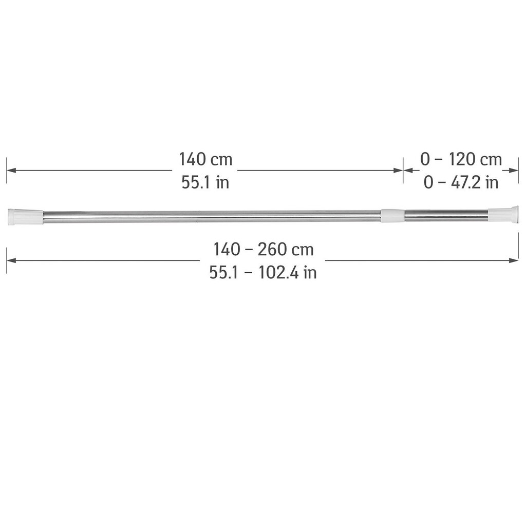 Teleskopiska dušas aizkara karnīze, 140-260 cm цена и информация | Vannas istabas aksesuāri | 220.lv