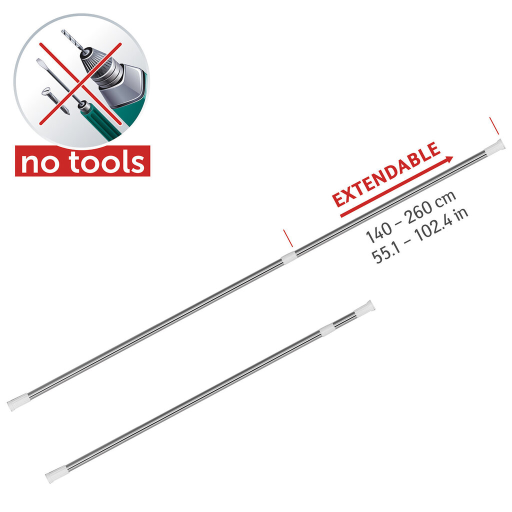 Teleskopiska dušas aizkara karnīze, 140-260 cm цена и информация | Vannas istabas aksesuāri | 220.lv