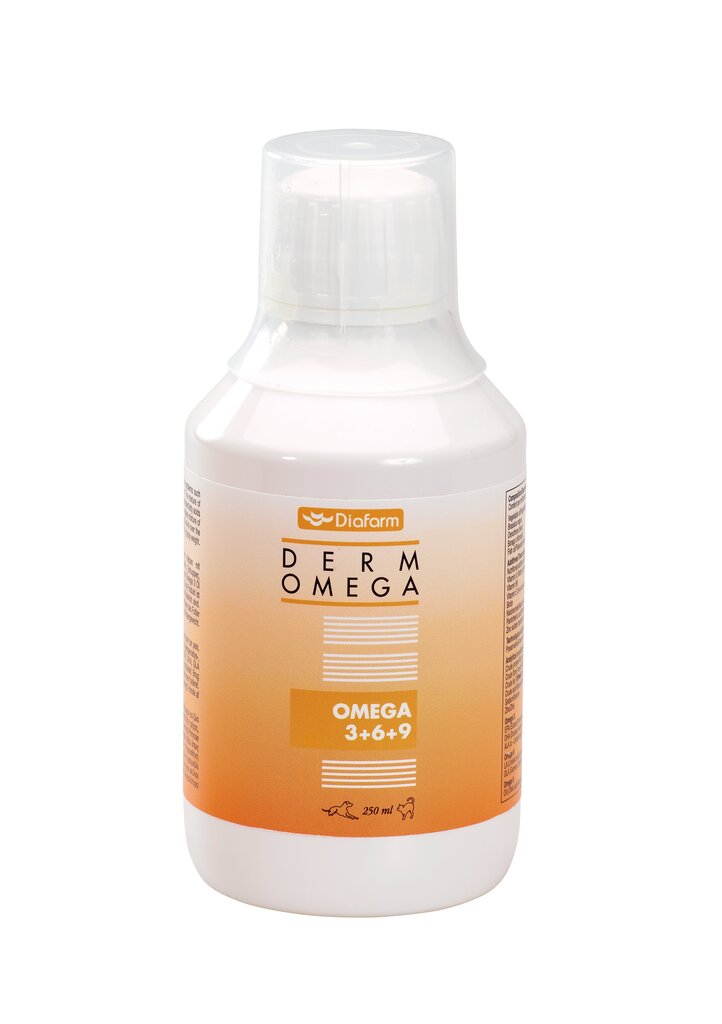 Diafarm omega 3+6+9 dzeramā eļļa mājdzīvniekiem, 250 ml cena un informācija | Vitamīni, uztura bagātinātāji, pretparazītu līdzekļi suņiem | 220.lv