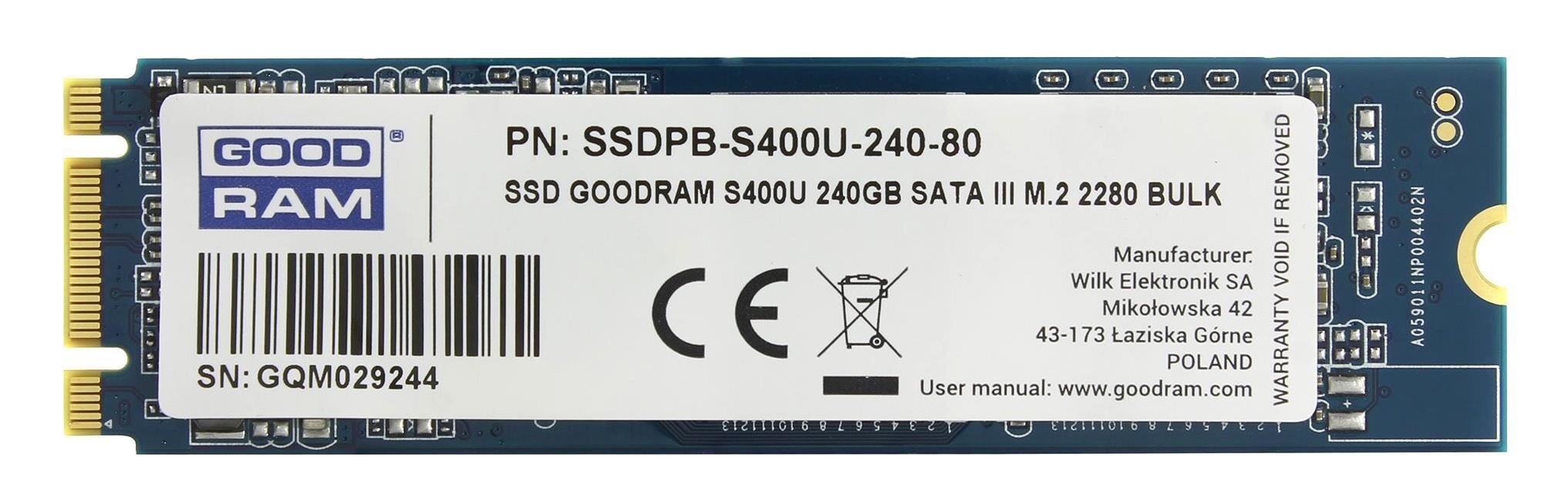 GoodRam S400U 240GB SATA3 (SSDPR-S400U-240-80) cena un informācija | Iekšējie cietie diski (HDD, SSD, Hybrid) | 220.lv