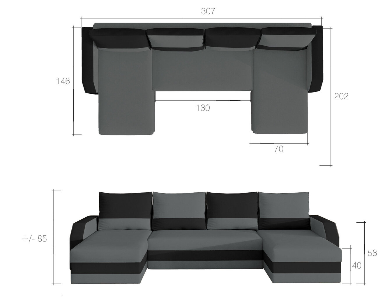 Universāls stūra dīvāns Marion, pelēks/melns цена и информация | Stūra dīvāni | 220.lv