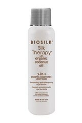 Šampūns, kondicionieris un ķermeņa mazgāšanas līdzeklis Biosilk Silk Therapy Organic Coconut Oil 3in1, 30 ml cena un informācija | Kosmētika matu stiprināšanai | 220.lv