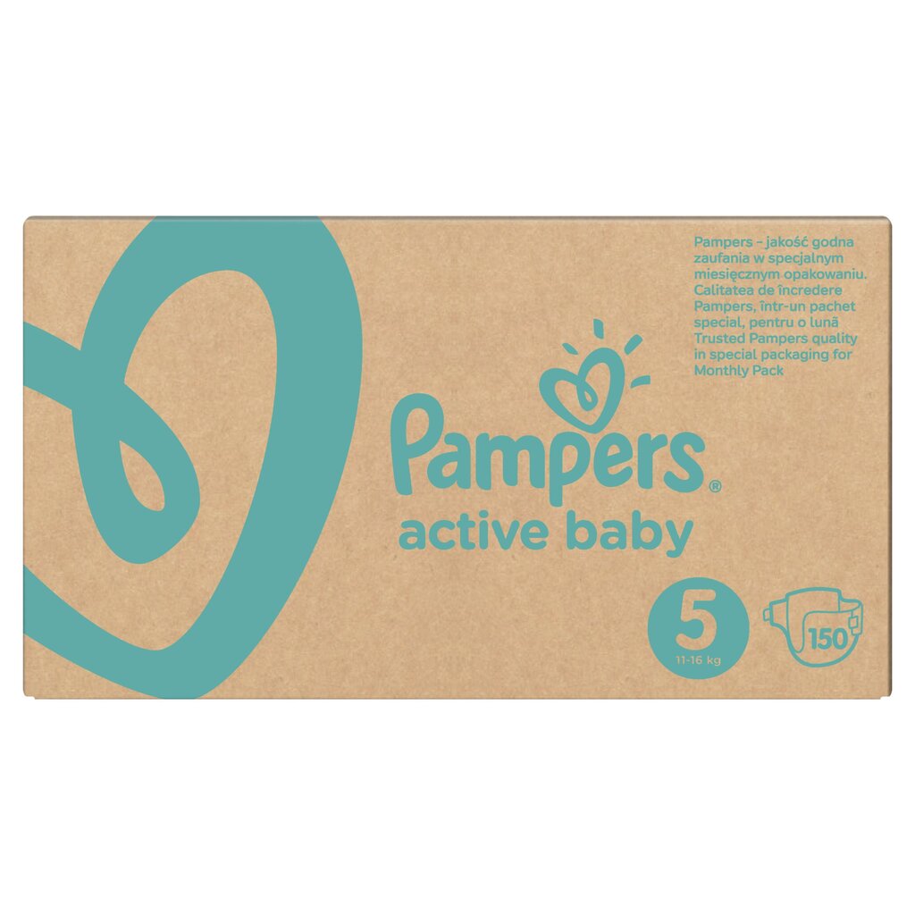 Autiņbiksītes PAMPERS Active Baby-Dry, Monthly Pack, 5.izmērs, 11-16kg, 150 gab. cena un informācija | Autiņbiksītes | 220.lv