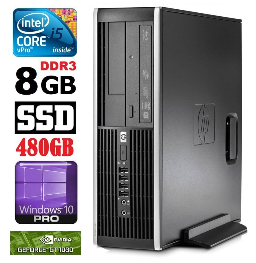 HP 8100 Elite SFF i5-650 8GB 480SSD GT1030 2GB DVD WIN10Pro cena un informācija | Stacionārie datori | 220.lv