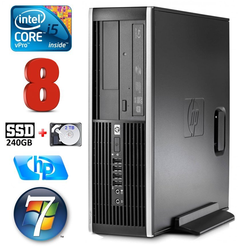 HP 8100 Elite SFF i5-650 8GB 240SSD+2TB DVD WIN7Pro cena un informācija | Stacionārie datori | 220.lv