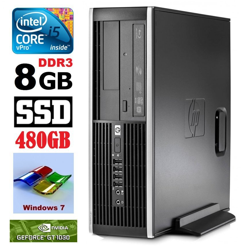 HP 8100 Elite SFF i5-650 8GB 480SSD GT1030 2GB DVD WIN7Pro cena un informācija | Stacionārie datori | 220.lv