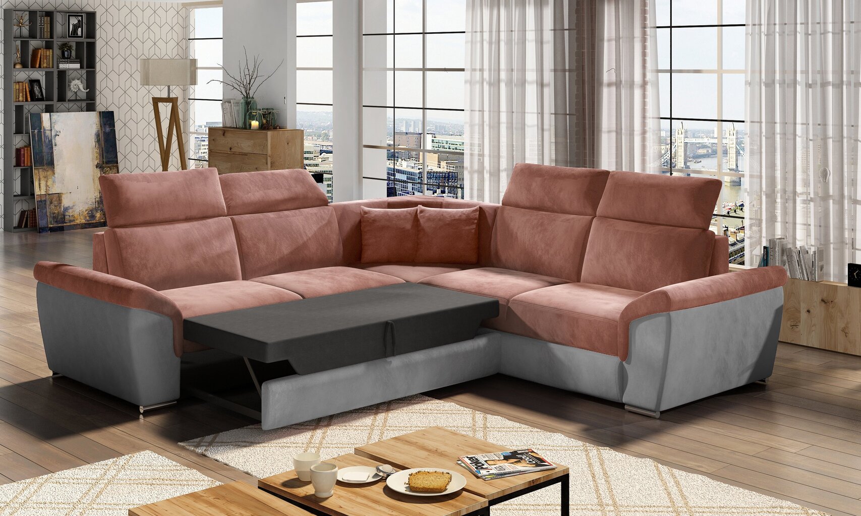 Universāls stūra dīvāns Federico rozā/pelēks cena un informācija | Stūra dīvāni | 220.lv