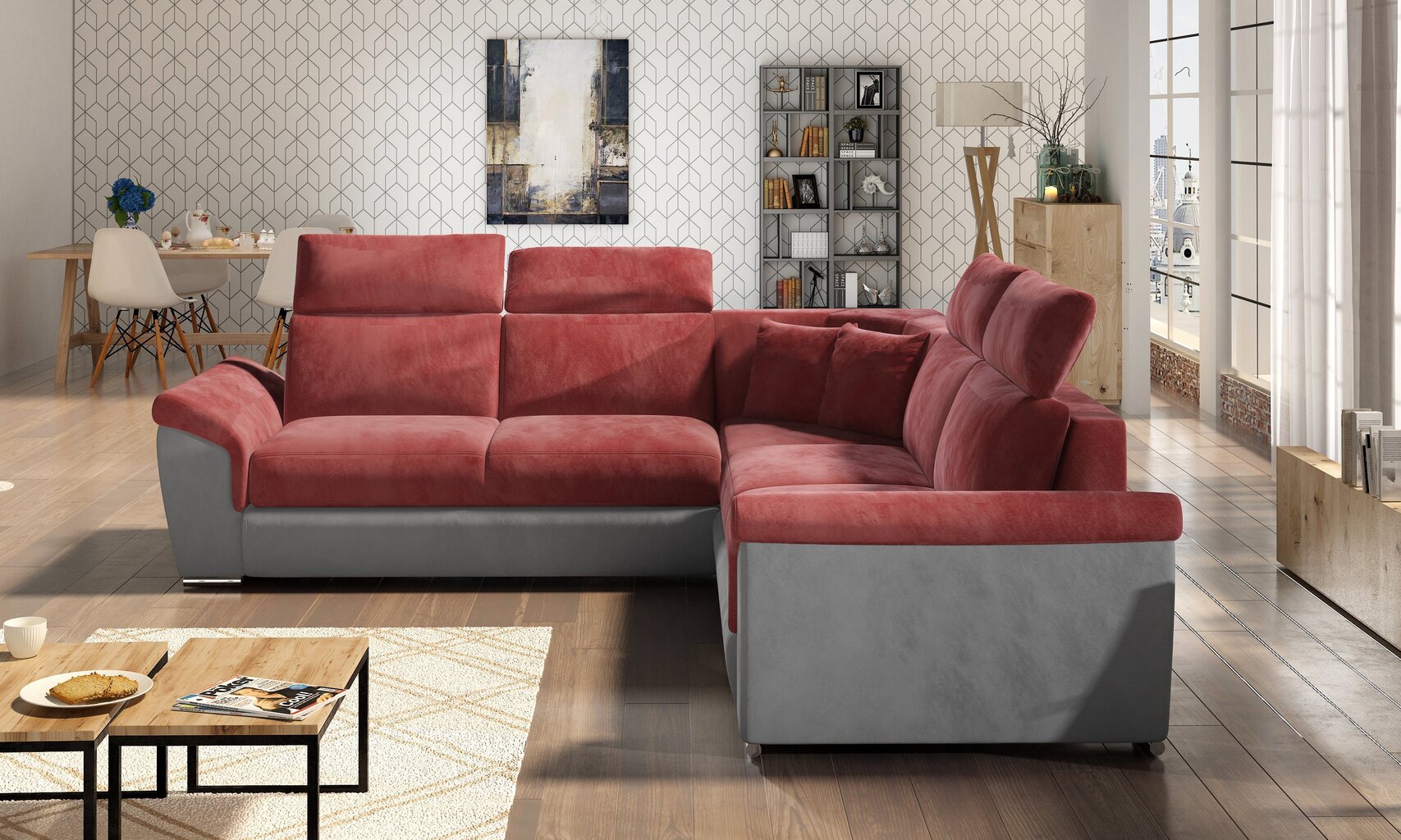 Universāls stūra dīvāns Federico rozā/pelēks cena un informācija | Stūra dīvāni | 220.lv