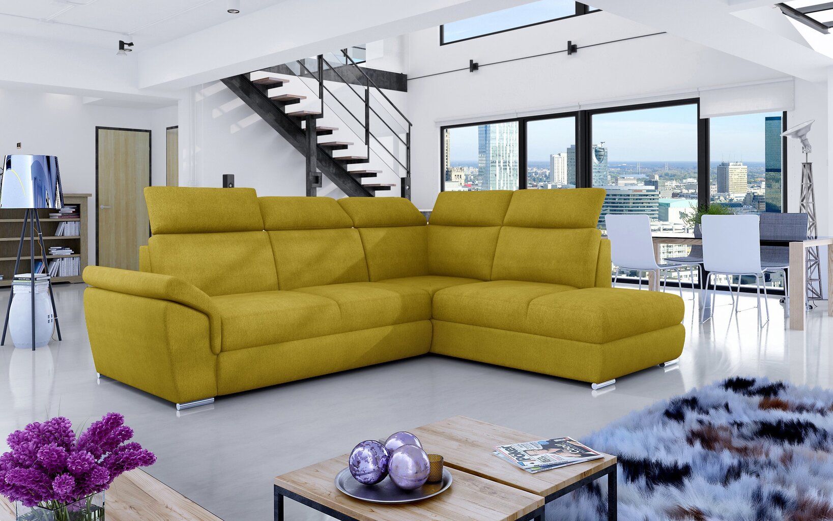 Mīksts stūra dīvāns Loreto, dzeltens cena un informācija | Stūra dīvāni | 220.lv