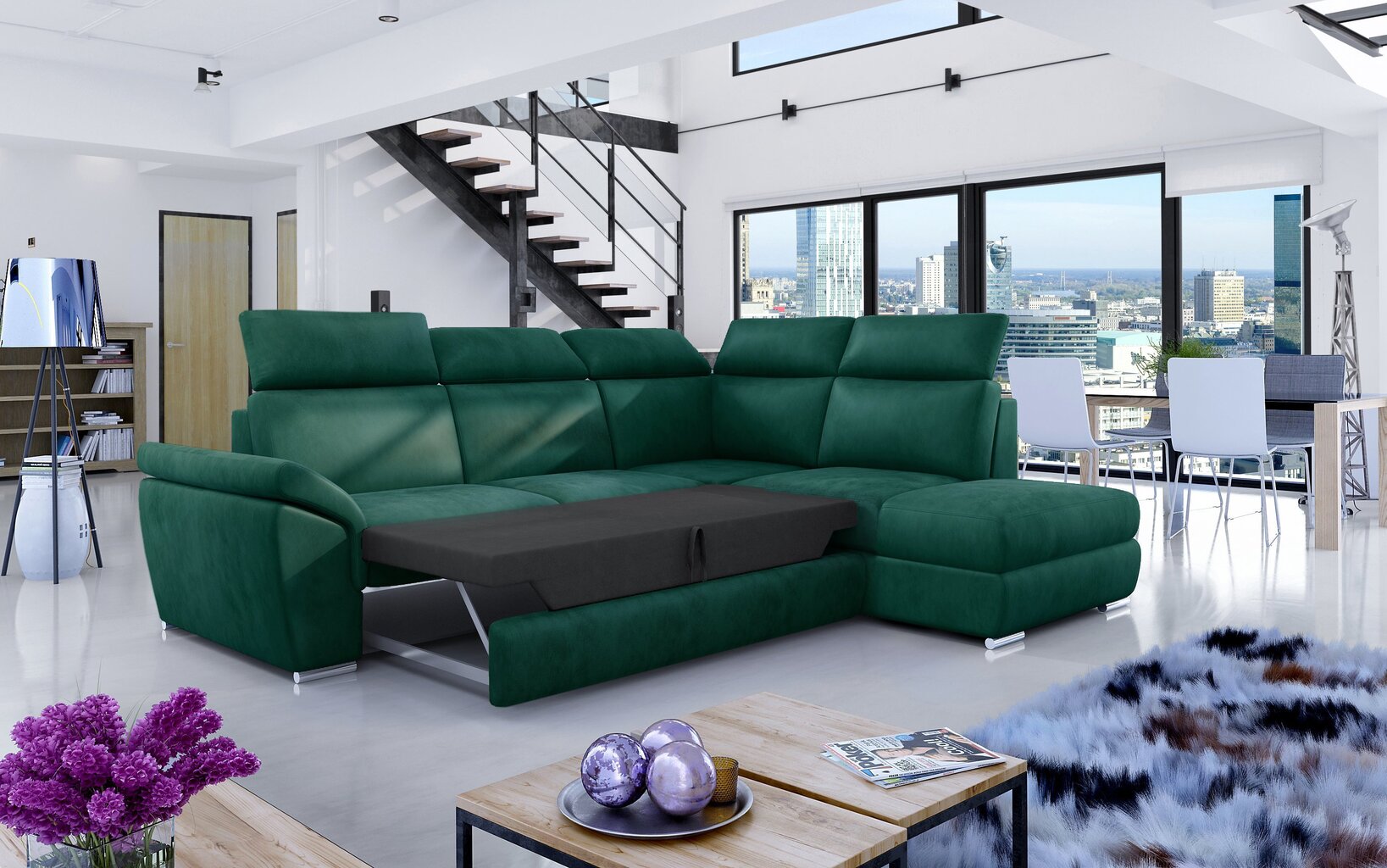 Stūra dīvāns Loreto, zaļš/pelēks cena un informācija | Stūra dīvāni | 220.lv