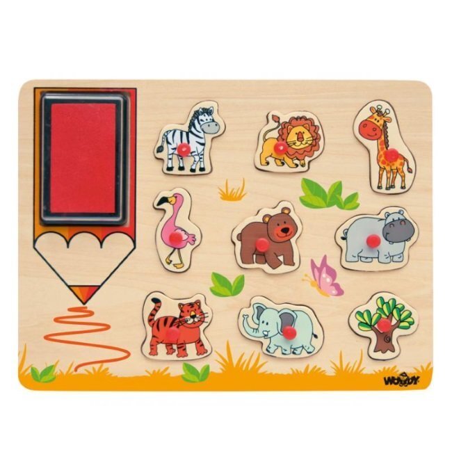Koka puzle ar zīmogiem Woody, 91185 cena un informācija | Rotaļlietas zīdaiņiem | 220.lv