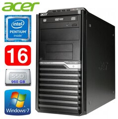 Acer Veriton M4610G MT G630 16GB 960SSD DVD WIN7Pro cena un informācija | Stacionārie datori | 220.lv