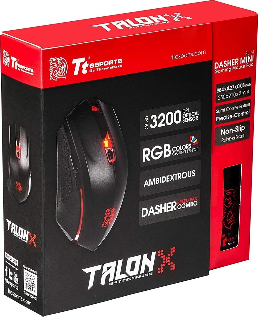 Thermaltake eSs Talon Elite, melns cena un informācija | Peles | 220.lv