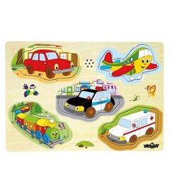 Koka puzle - transportlīdzekļiem Woody 90331 cena un informācija | Rotaļlietas zīdaiņiem | 220.lv