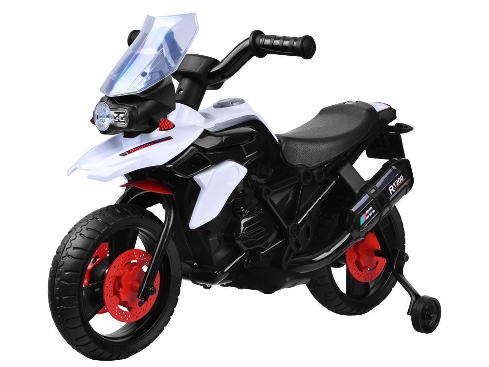 Vienvietīgs sacīkšu motocikls, balts цена и информация | Bērnu elektroauto | 220.lv