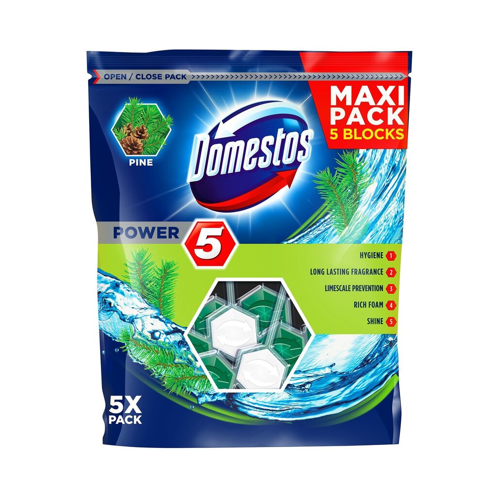 Domestos tualetes tīrītājs - atsvaidzinātājs Power Maxi, 5x55g цена и информация | Tīrīšanas līdzekļi | 220.lv