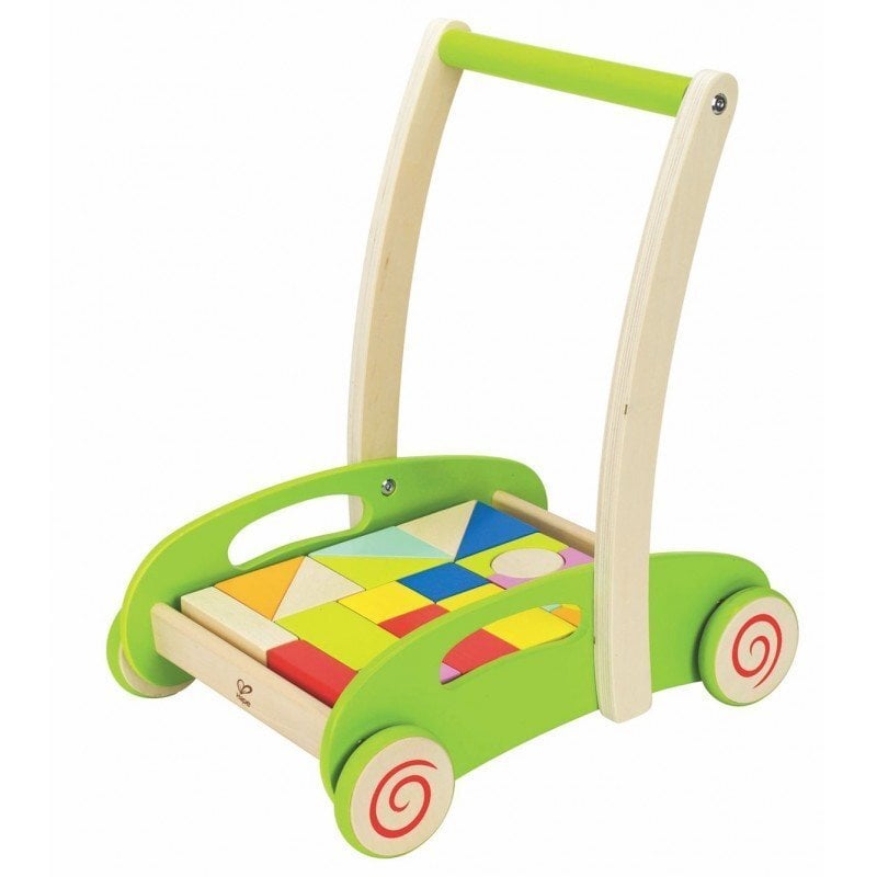 Koka ratiņi - stumjami, ar klucīšiem Hape, E0371 цена и информация | Rotaļlietas zīdaiņiem | 220.lv