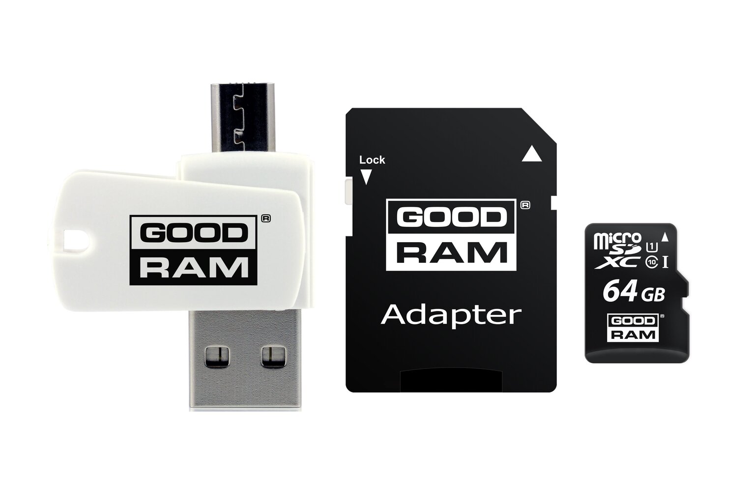 Atmiņas karte GoodRam microSDHC 64GB CL10 +adapteris +karšu lasītājs цена и информация | Atmiņas kartes mobilajiem telefoniem | 220.lv