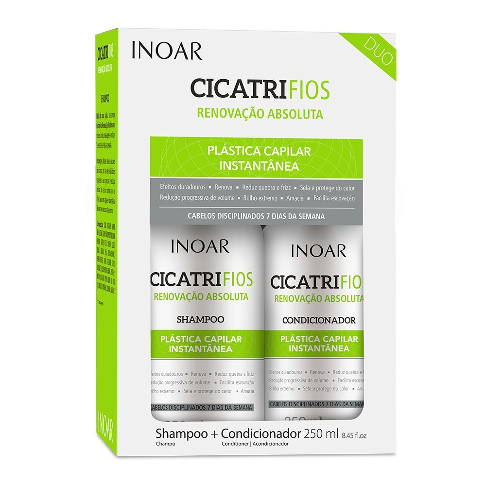 Bojātu matu atjaunošanas kopšanas komplekts Inoar CicatriFios Duo Kit: šampūns 250 ml + kondicionieris 250 ml cena un informācija | Šampūni | 220.lv