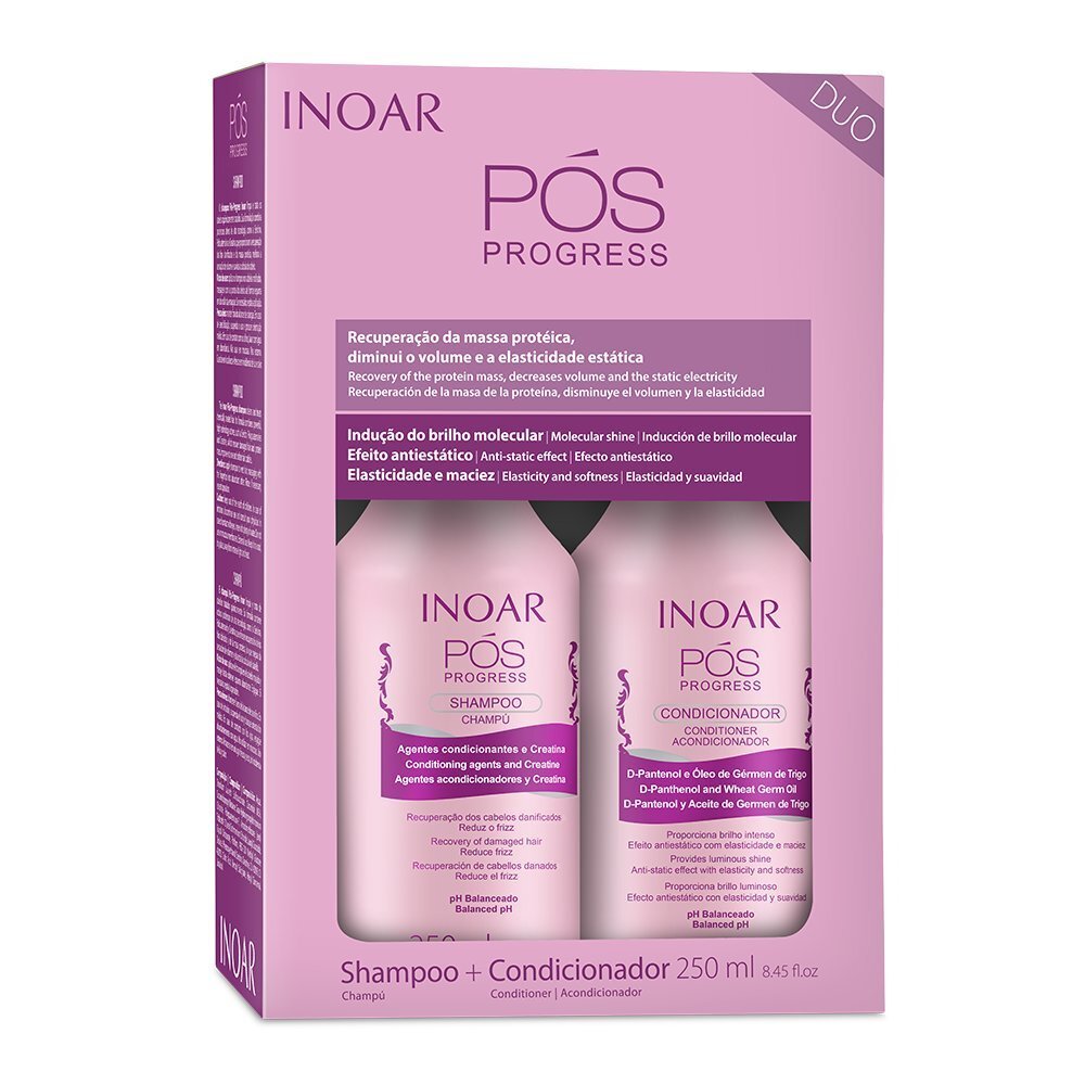 Komplekts pēc keratīna procedūras INOAR Pos Progress Duo Kit: šampūns 250 ml + kondicionieris 250 ml цена и информация | Šampūni | 220.lv