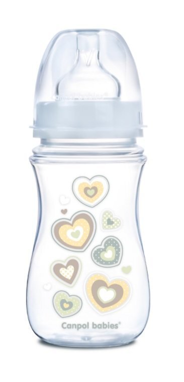 Plata kakla pudele Canpol Babies Easy Start Newborn Anti-colic 240 ml, 35/217, beige hearts цена и информация | Bērnu pudelītes un to aksesuāri | 220.lv