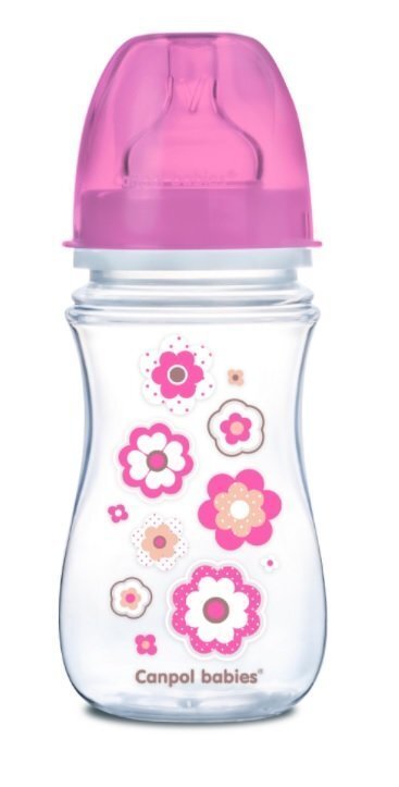 Plata kakla pudele Canpol Babies Easy Start Newborn Anti-colic 240 ml, 35/217, pink flowers cena un informācija | Bērnu pudelītes un to aksesuāri | 220.lv