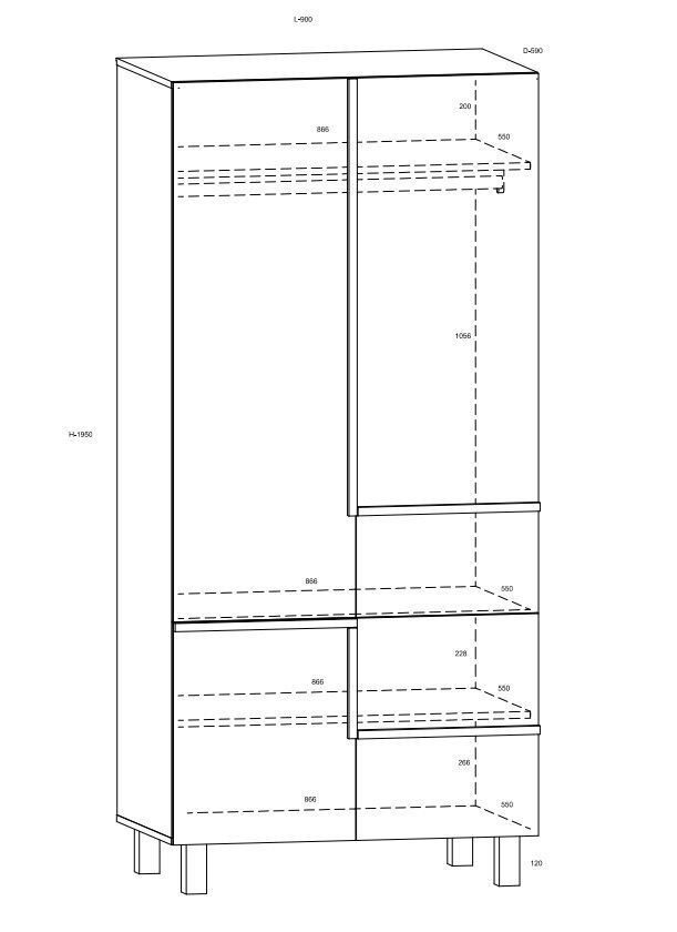 Skapis Meblocross Lars 10 4D, balts/ozola krāsas cena un informācija | Skapji | 220.lv