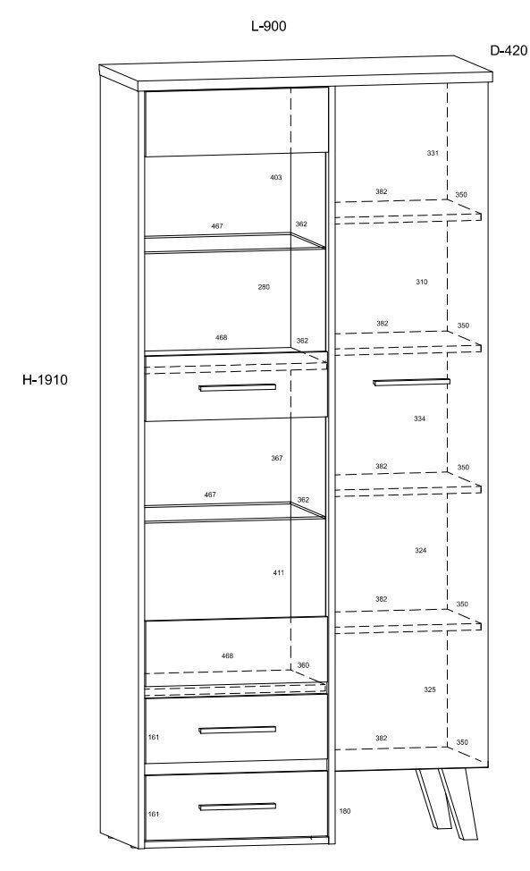 Vitrīna Meblocross Nordis 1D2S, ozola/baltas krāsas цена и информация | Vitrīnas, bufetes | 220.lv