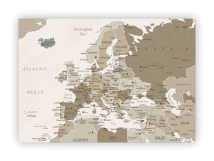Korķa materiāla attēls - Eiropas karte. Brūna [Korķa materiāla karte], 70x50 cm. cena un informācija | Gleznas | 220.lv
