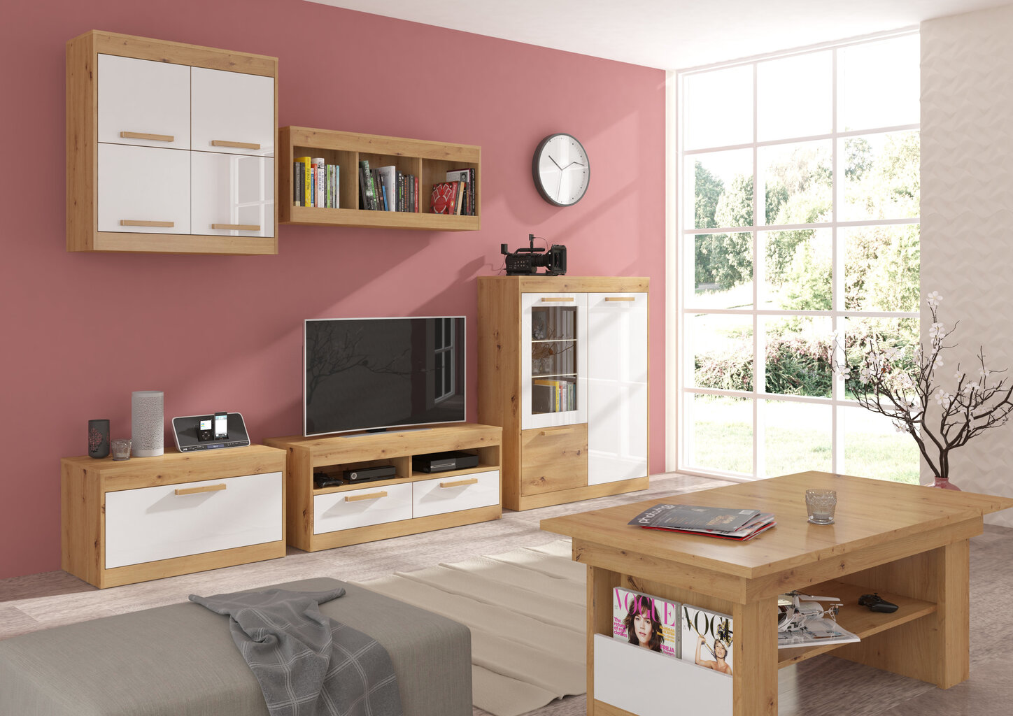 TV galdiņš Meblocross Maximus 1D, baltā/ozolkoka krāsā cena un informācija | TV galdiņi | 220.lv