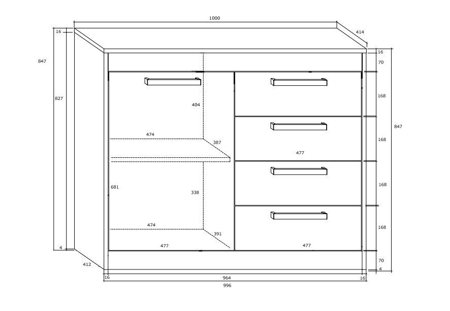 Kumode Meblocross Maximus 1D4S, ozola / baltā krāsā цена и информация | Kumodes | 220.lv