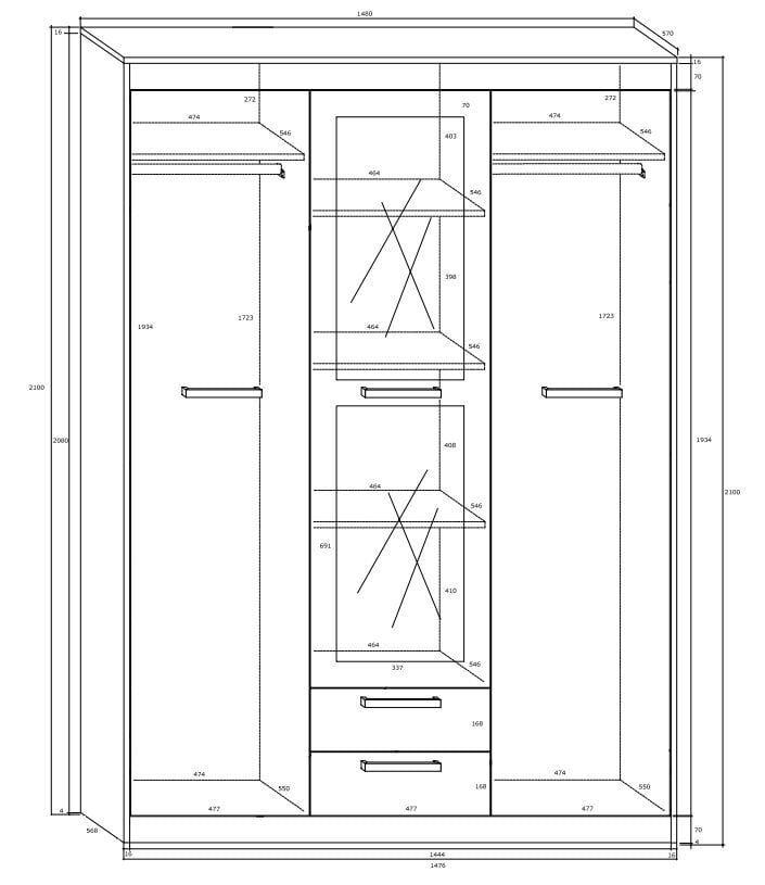 Skapis Meblocross Maximus 3D2S, baltā/tumša ozolkoka krāsā цена и информация | Skapji | 220.lv