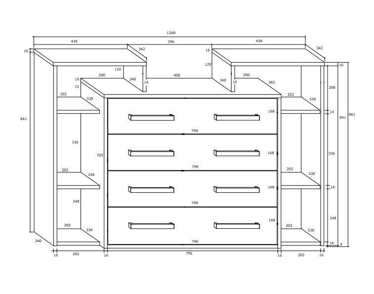 Kumode Meblocross Rio 4S, baltā/tumša ozolkoka krāsā цена и информация | Kumodes | 220.lv