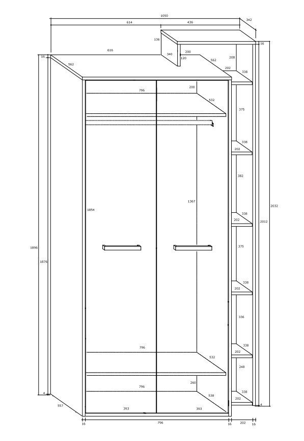 Skapis Meblocross Rio P2D, tumšā ozola/baltā krāsā цена и информация | Skapji | 220.lv