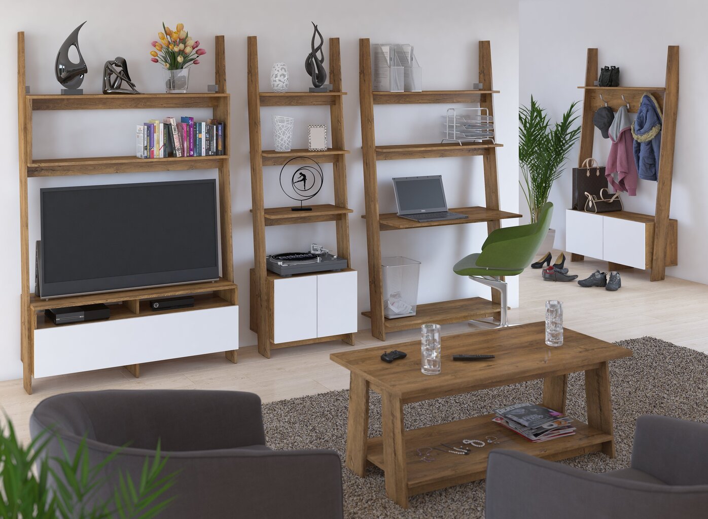 TV galdiņš Meblocross Rack, baltā/tumša ozolkoka krāsā cena un informācija | TV galdiņi | 220.lv