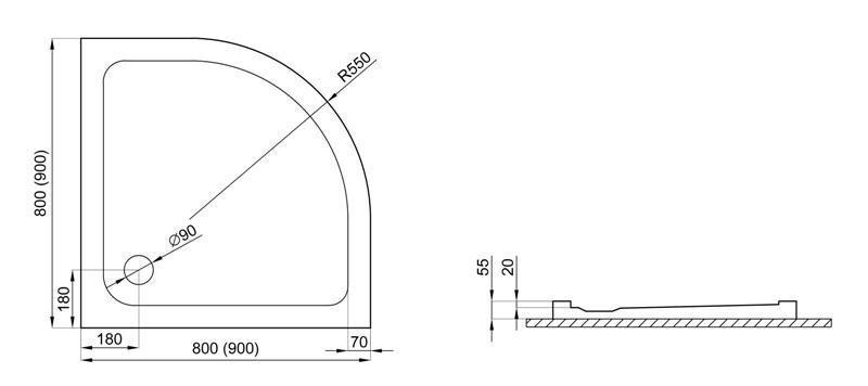 Dušas paliktnis Liveno Standard Slim, 90 x 90 cm цена и информация | Dušas paliktņi | 220.lv