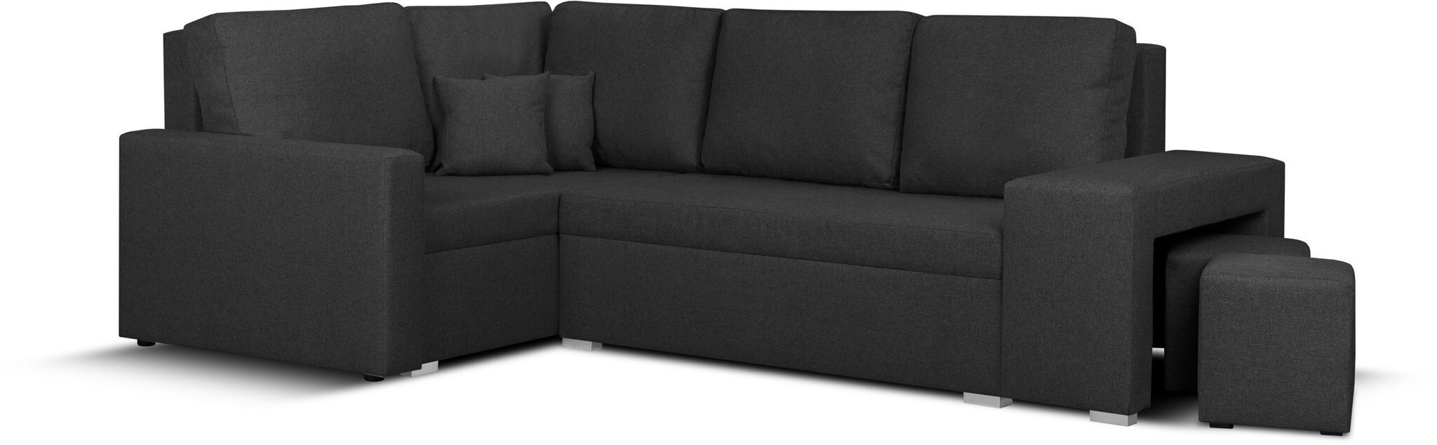 Stūra dīvāns ar pufu Bellezza Milo2, melns cena un informācija | Stūra dīvāni | 220.lv