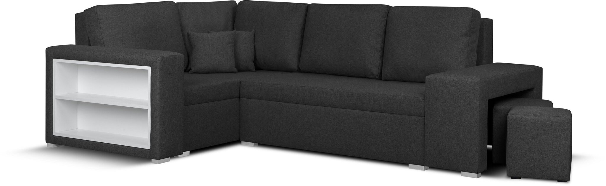 Mīksts stūra dīvāns ar pufiem Bellezza Milo3, melns cena un informācija | Stūra dīvāni | 220.lv