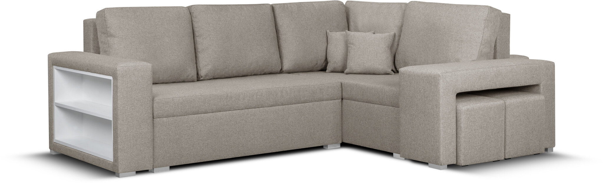 Mīksts stūra dīvāns ar pufiem Bellezza Milo5, smilškrāsas cena un informācija | Stūra dīvāni | 220.lv