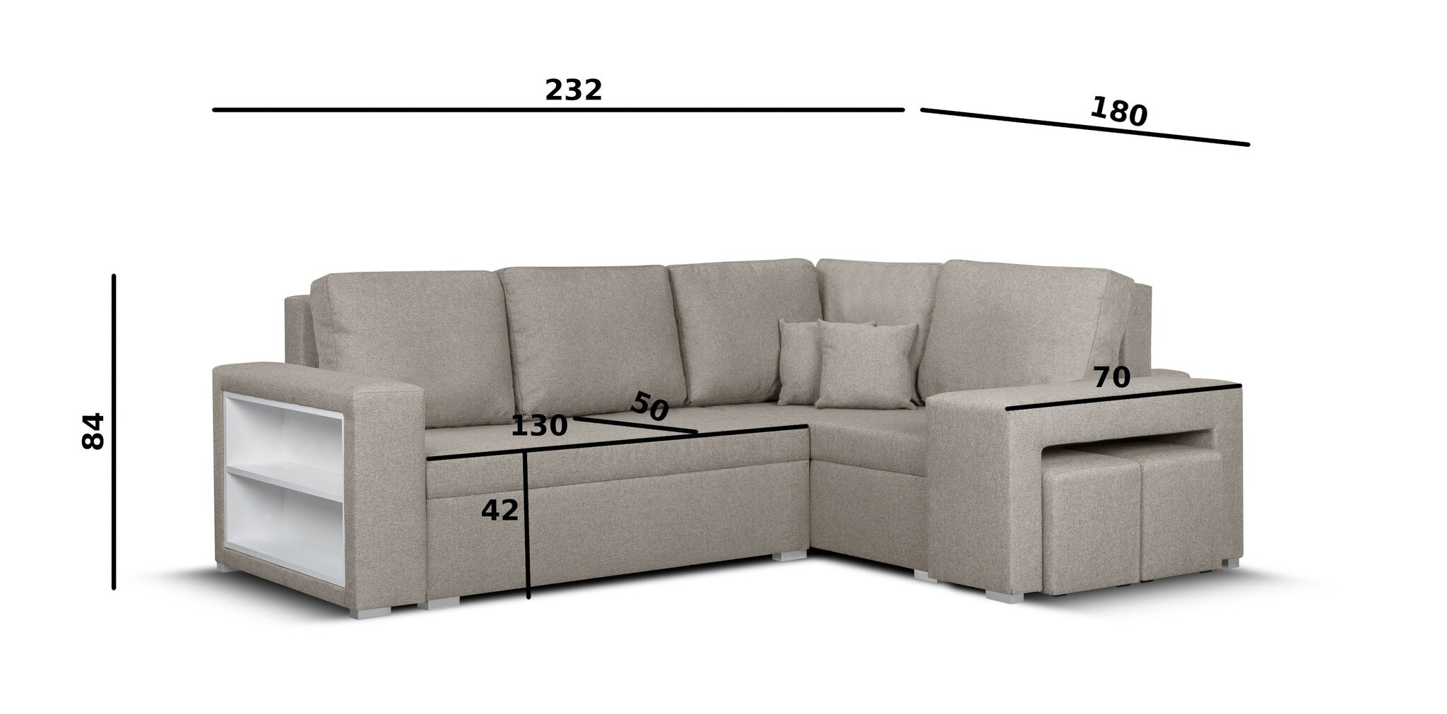 Mīksts stūra dīvāns ar pufiem Bellezza Milo5, brūns cena un informācija | Stūra dīvāni | 220.lv