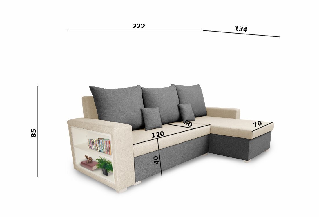 Universāls mīkstais stūra dīvāns Bellezza Sam, brūns/krēmkrāsas cena un informācija | Stūra dīvāni | 220.lv