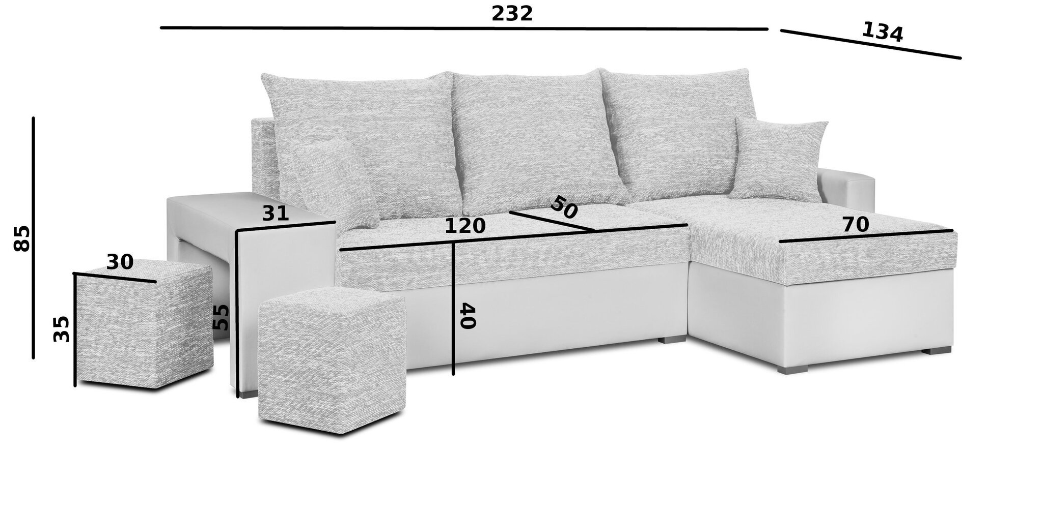 Universāls mīkstais stūra dīvāns ar pufu Bellezza Hubert, pelēks cena un informācija | Stūra dīvāni | 220.lv