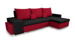 Universāls mīkstais stūra dīvāns ar pufu Bellezza Petra, melns/sarkans